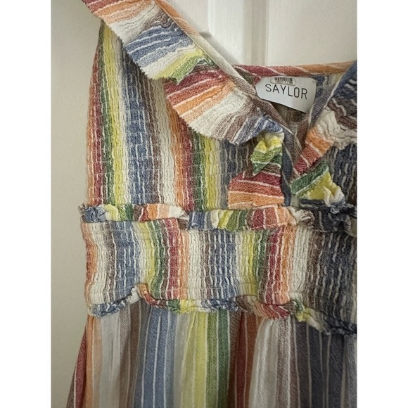 Saylor ANTHROPOLOGIE Sleeveless Rainbow-Stripe Smocked Gauze Mini Dress - Sz M - Picture 6 of 8